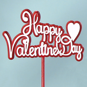 "Happy Valentine's Day" Pick Sign, Decoration, Cake Topper. White Cursive Text Written On A Clear Red Heart. (Lot of 1 Bag - 12 Picks Per Bag) SALE ITEM 